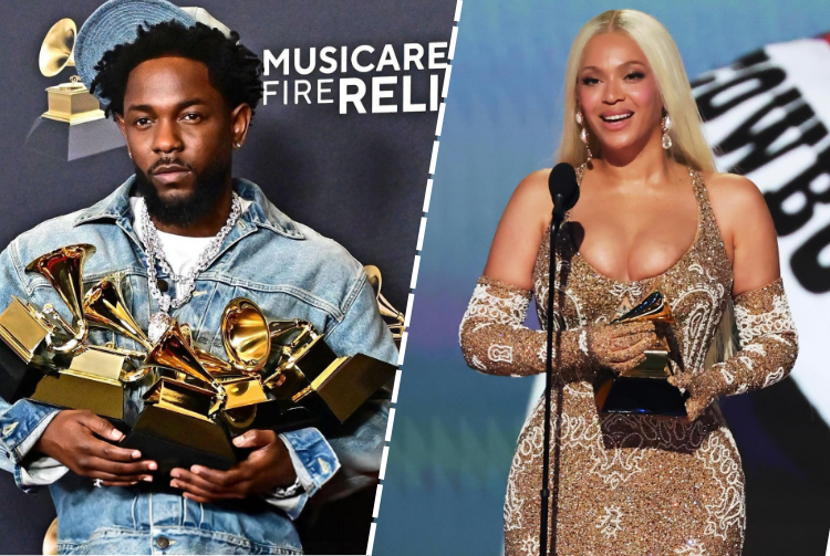 Beyoncé et Kendrick Lamar recevant leurs Grammys 